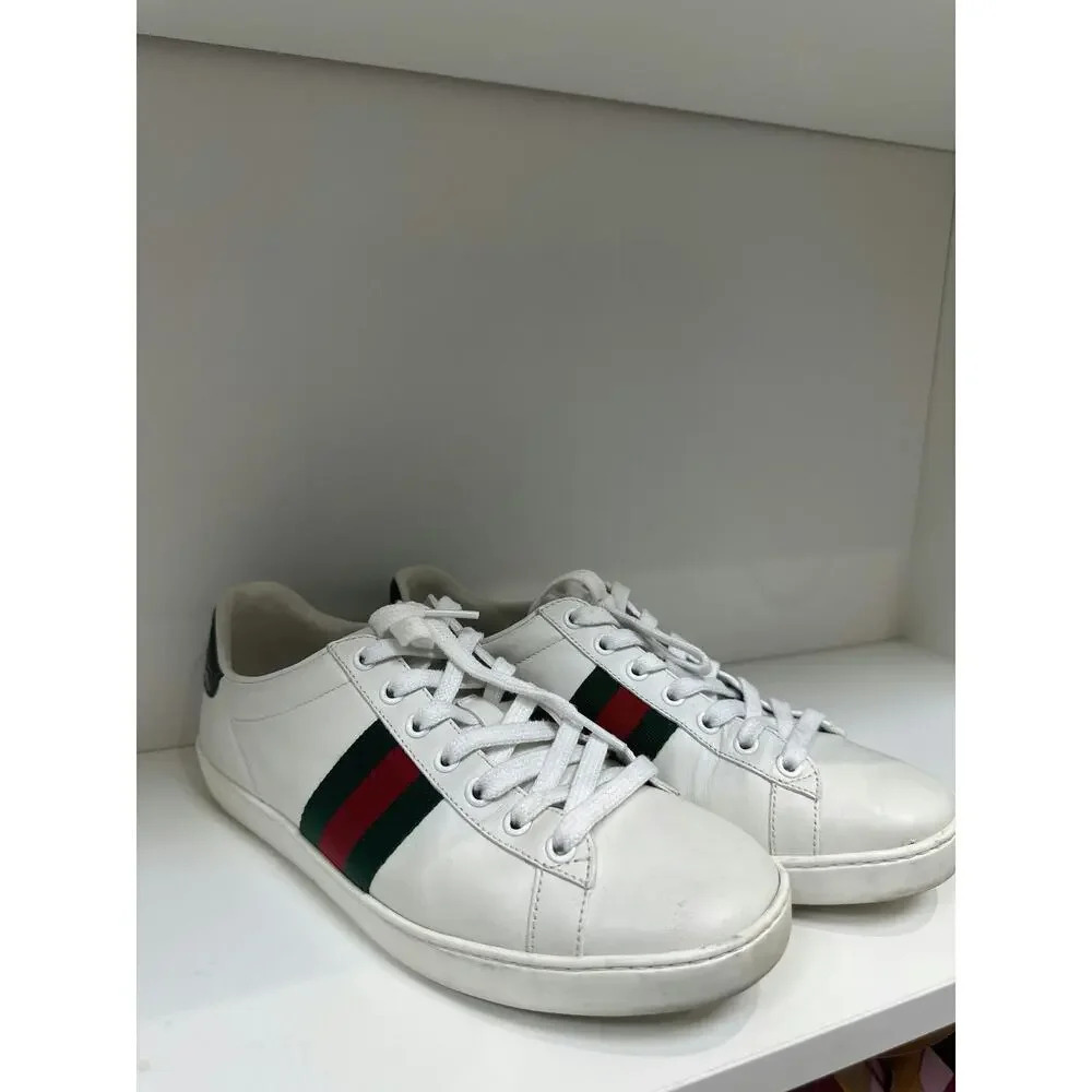 Gucci Ace White Leather Sneakers with Web Stripe Size 39 Good Condition with Box - Picture 2 of 5